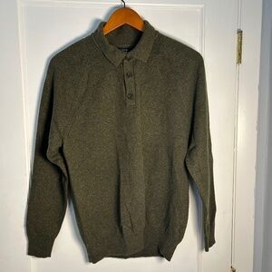 J.Crew Men's lambs wool blend long sleeve, polo sweater | Green | Medium